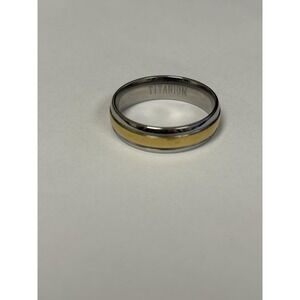 Titanium Band Ring Unisex Silver Gold Tone Inlay Comfort Fit Wedding Engraved